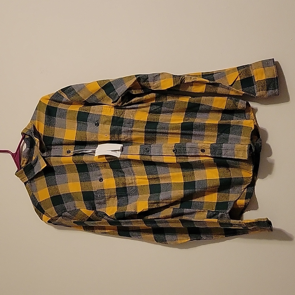 NWT Green and Gold Flannel Button Down Casual Shirt Sz Large